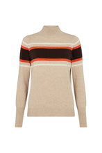 Load image into Gallery viewer, Cashmere Mix Oatmeal/ Brown Stripe High Neck Jumper
