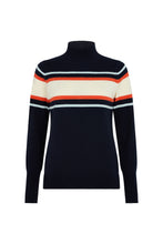 Load image into Gallery viewer, Cashmere Mix Navy/cream/orange Stripe High Neck Jumper
