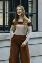 Load image into Gallery viewer, Cashmere Mix Oatmeal/ Brown Stripe High Neck Jumper
