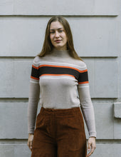 Load image into Gallery viewer, Cashmere Mix Oatmeal/ Brown Stripe High Neck Jumper
