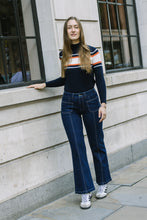 Load image into Gallery viewer, Cashmere Mix Navy/cream/orange Stripe High Neck Jumper
