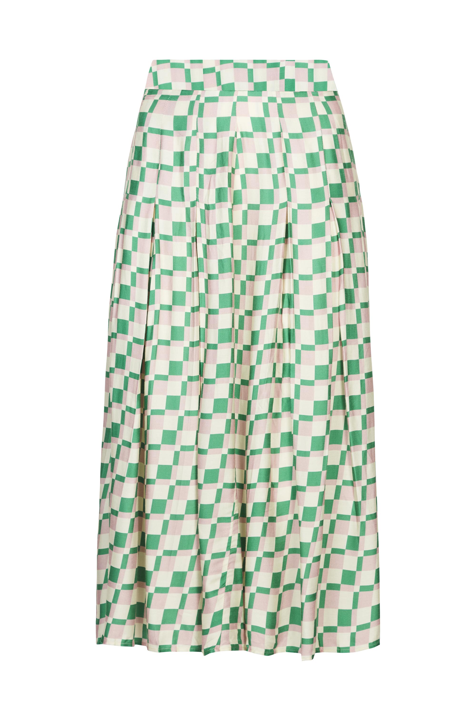 Pink Green Checkerboard Midi Skirt